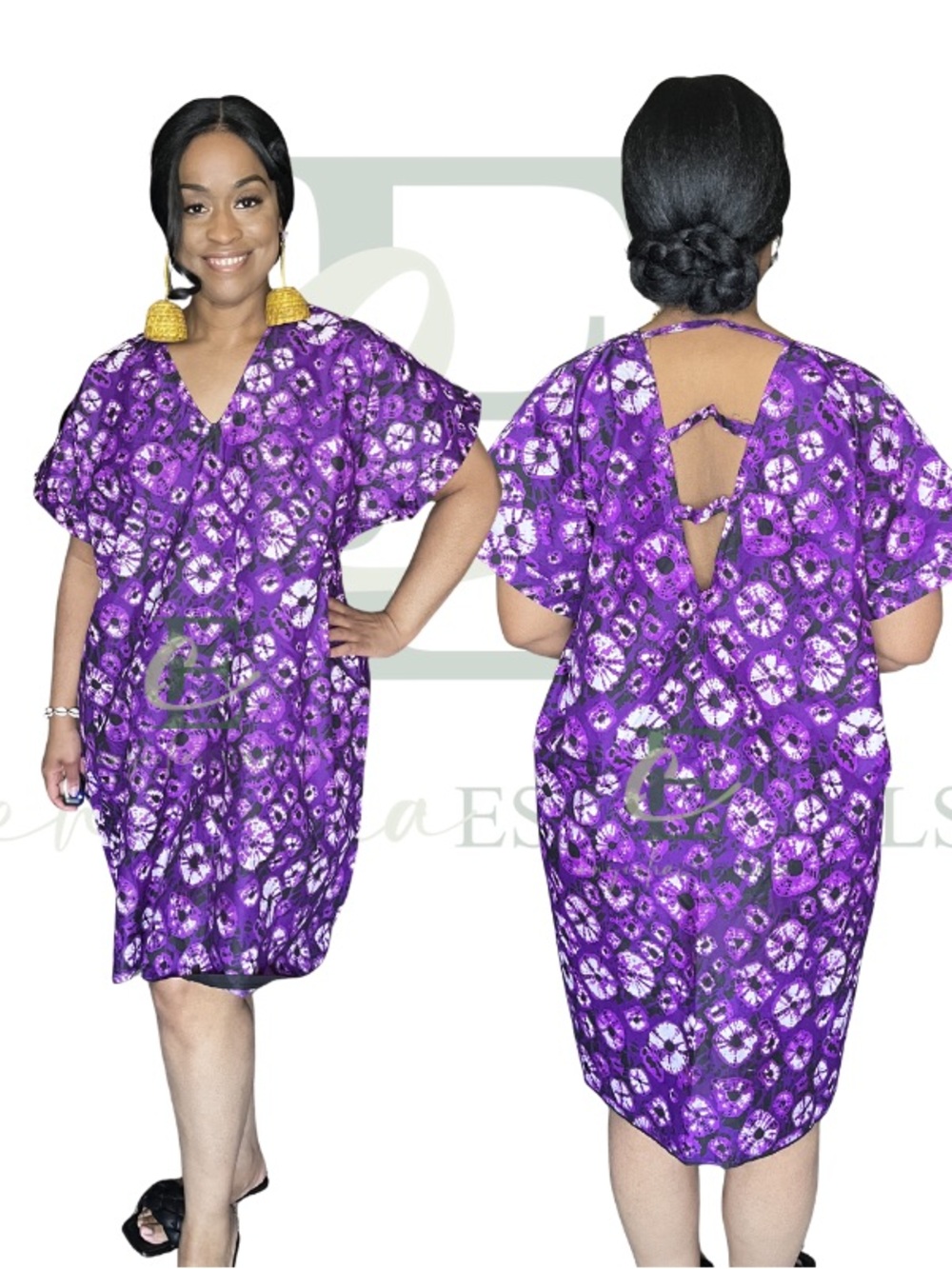 Purple African Print Open Back Mini Boubou | One Size (M–XXL)